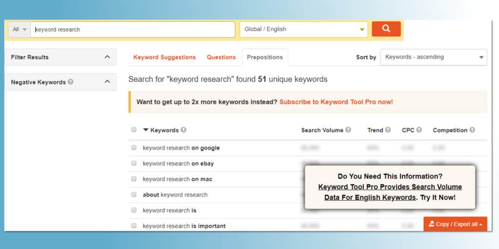 Keywordtool.io is yet another great keyword research tool